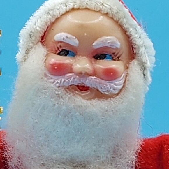 1950s Santa Claus Figure Celluloid Face Felt Suit Tinsel Bottle Brush Tree Japan - Picture 3 of 9